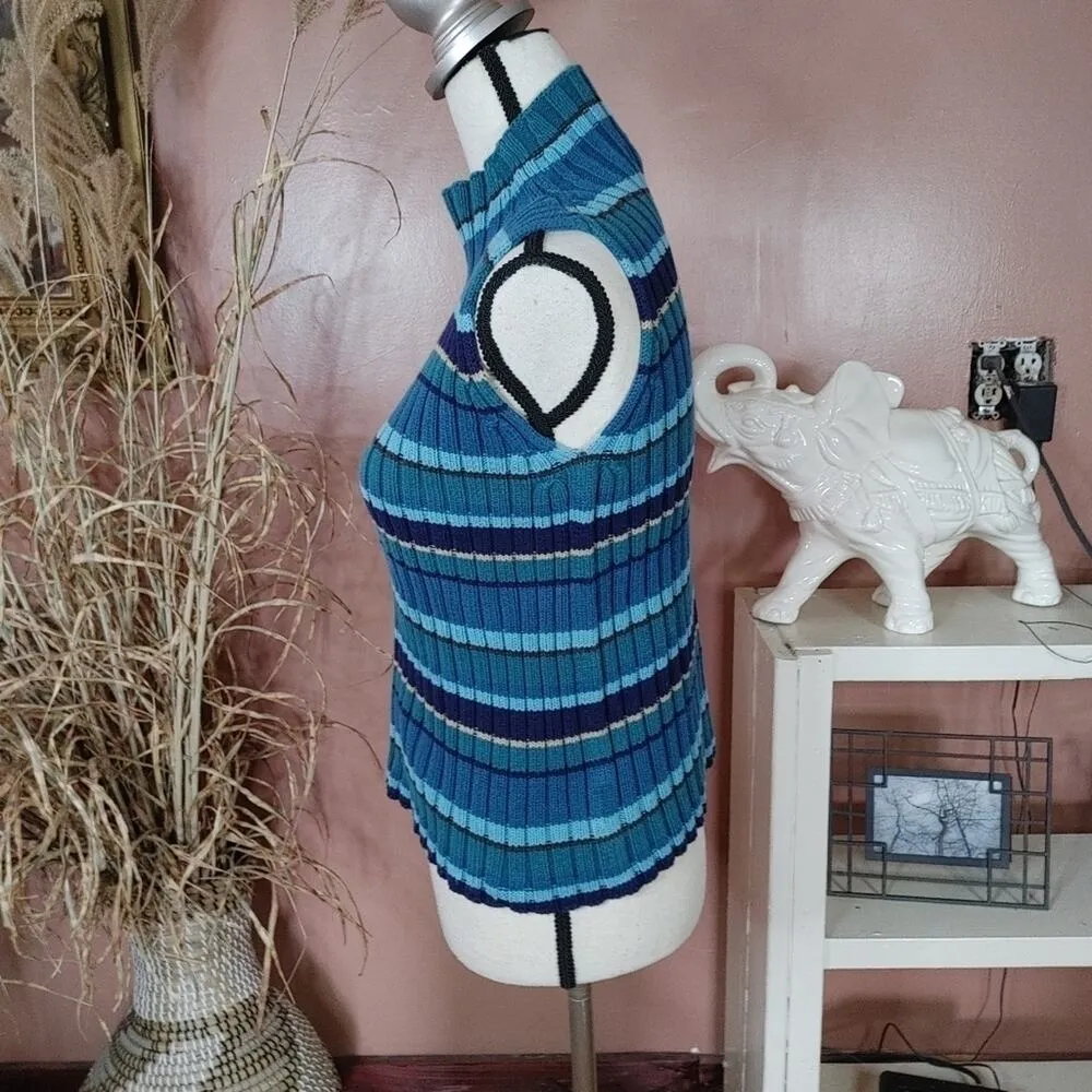 Eddie Bauer Size Small S Cotton Striped Stripes Blue Turtle Neck Sleeveless Ribb - Image 11