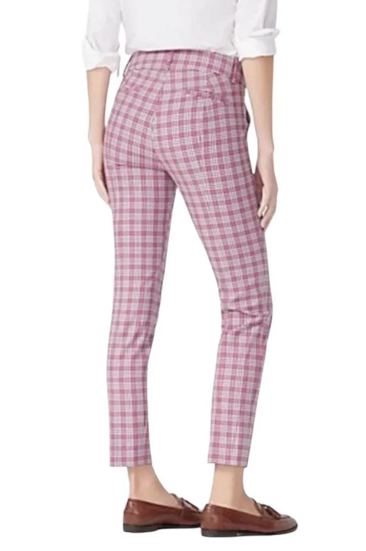 J. Crew Women's Cameron Plaid Ankle Pants Pink Black Size 2 Preppy Career Casual - Image 2