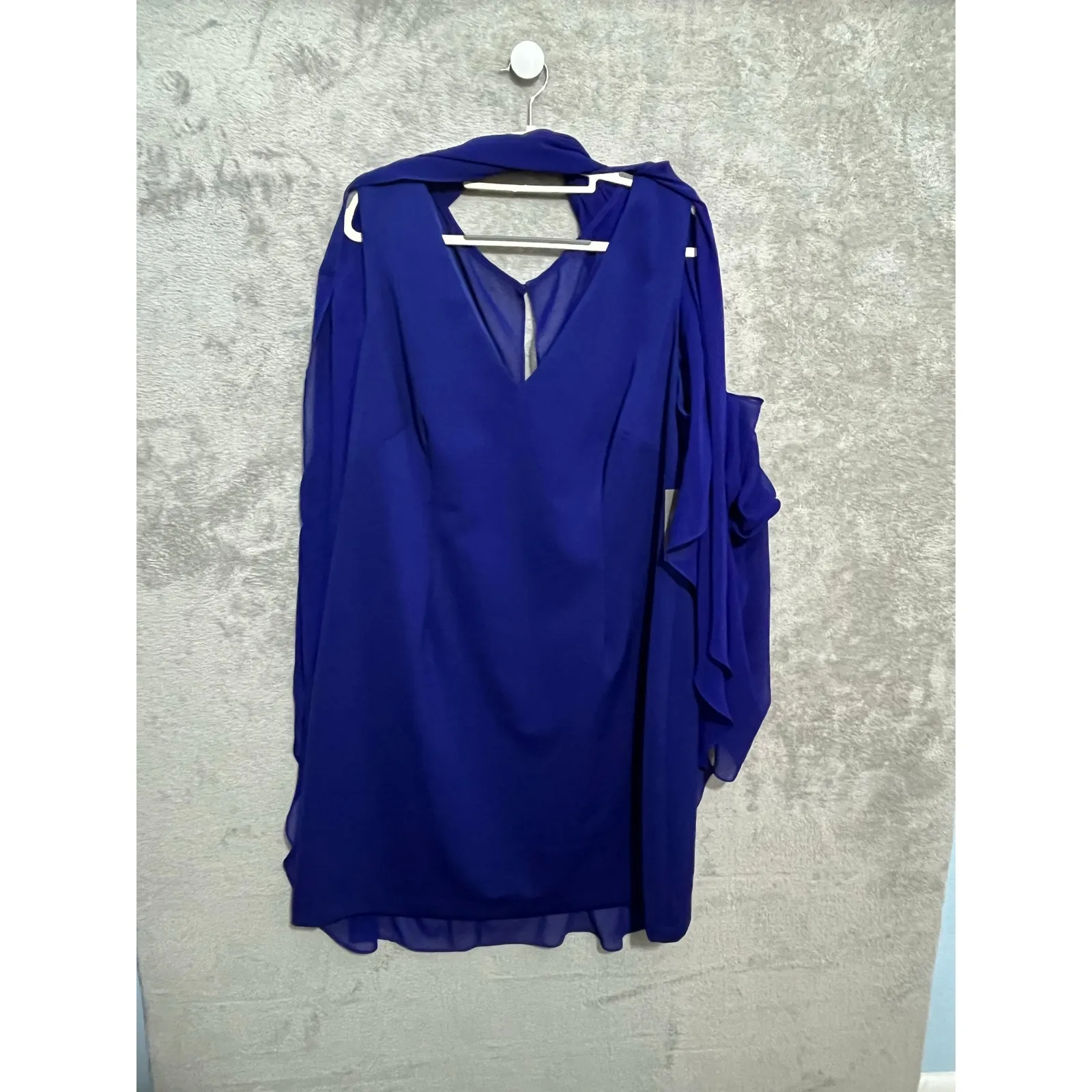 Vince Camuto Blue Sheer Chiffon Cape Overlay Sheath Dress 18W Cocktail Holidays - Image 5