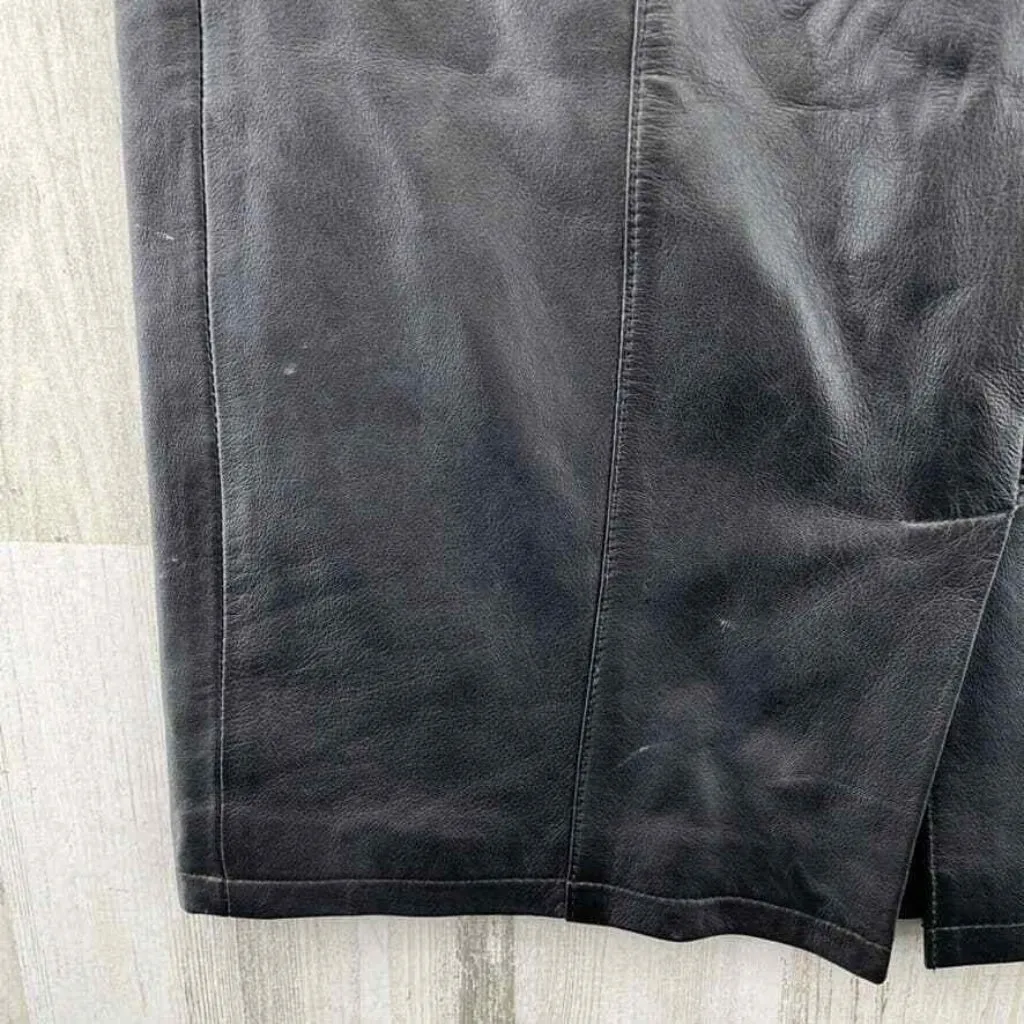 Coldwater Creek Leather Skirt Womens 8 Black Lined Zip Back Midi Length - Image 6