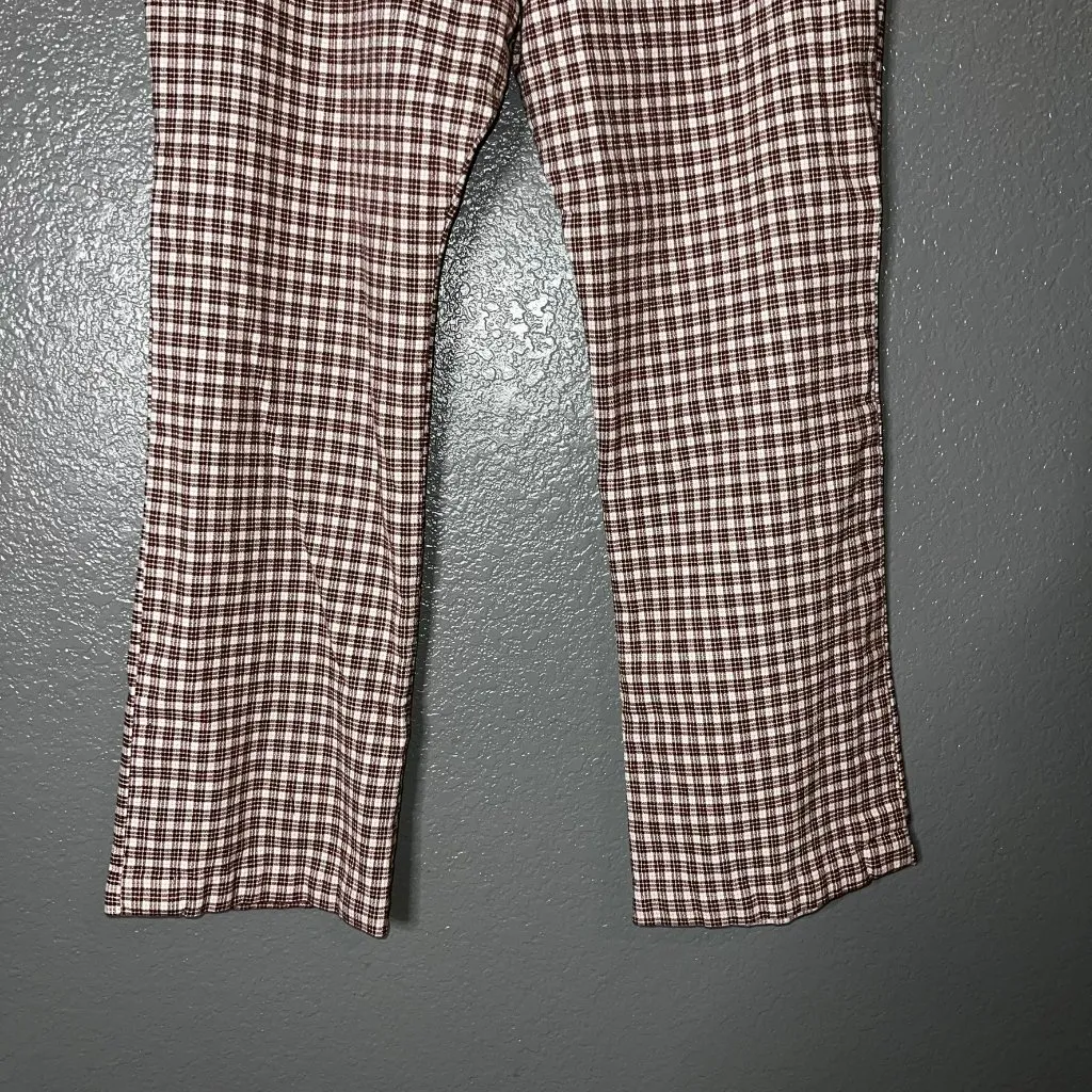 Brown & Cream Plaid Flare Pants Retro 70s Style Made in USA Women’s Medium - Image 3
