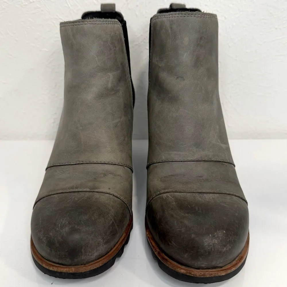 Sorel Lea Wedge Joan of Arctic Gray Leather Booties Size 7 VGUC - Image 2