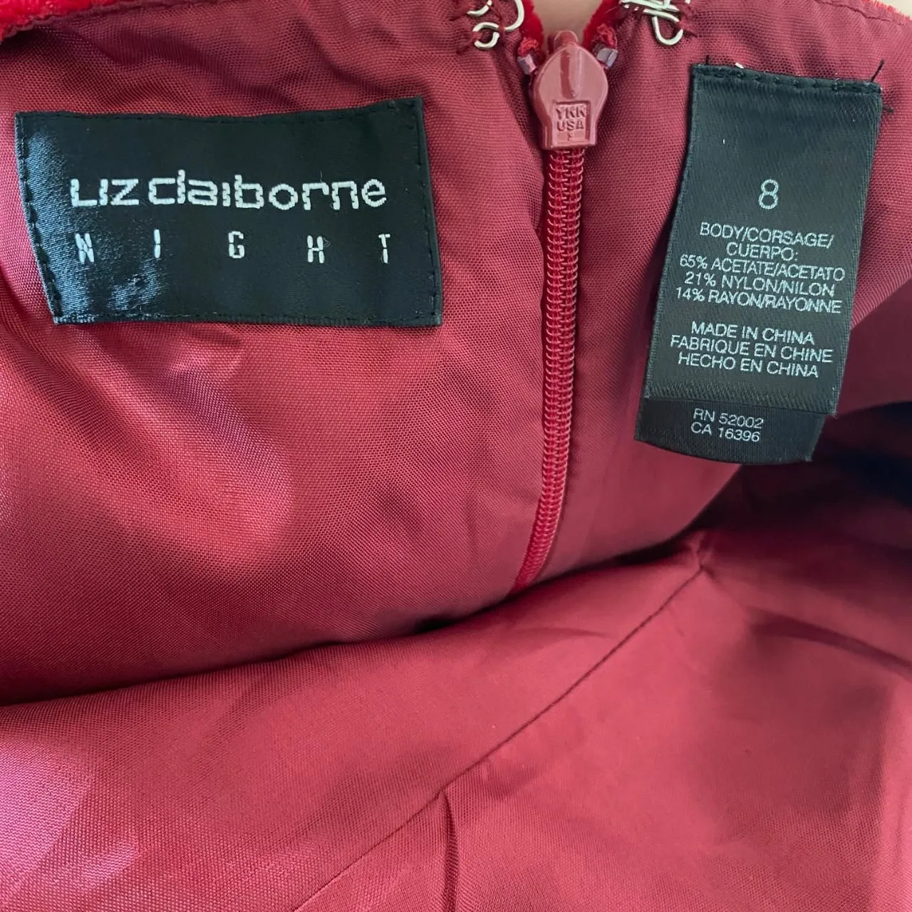 Liz Claiborne Early 2000's Whimsygoth Red Velvet Rose Bud Empire Prom Dress 8 M - Image 7