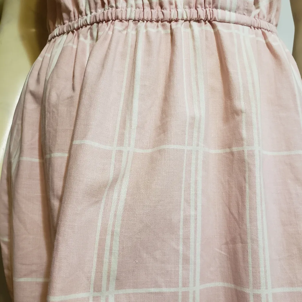 80s Does 50s 60s Vintage Lisa Jo pink dress with white buttons & stripes Size M - Image 14
