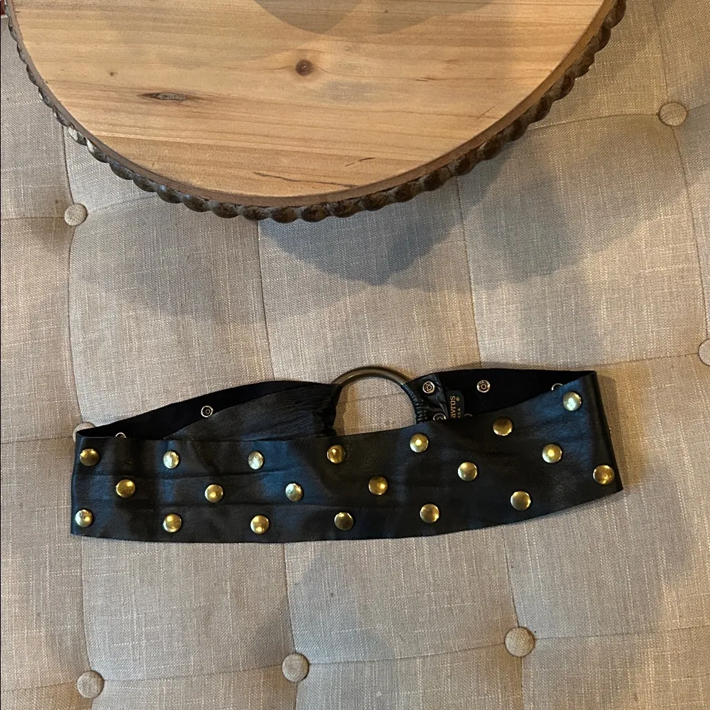 John Stavros Chunky Black Leather Gold Studded Belt - Image 7