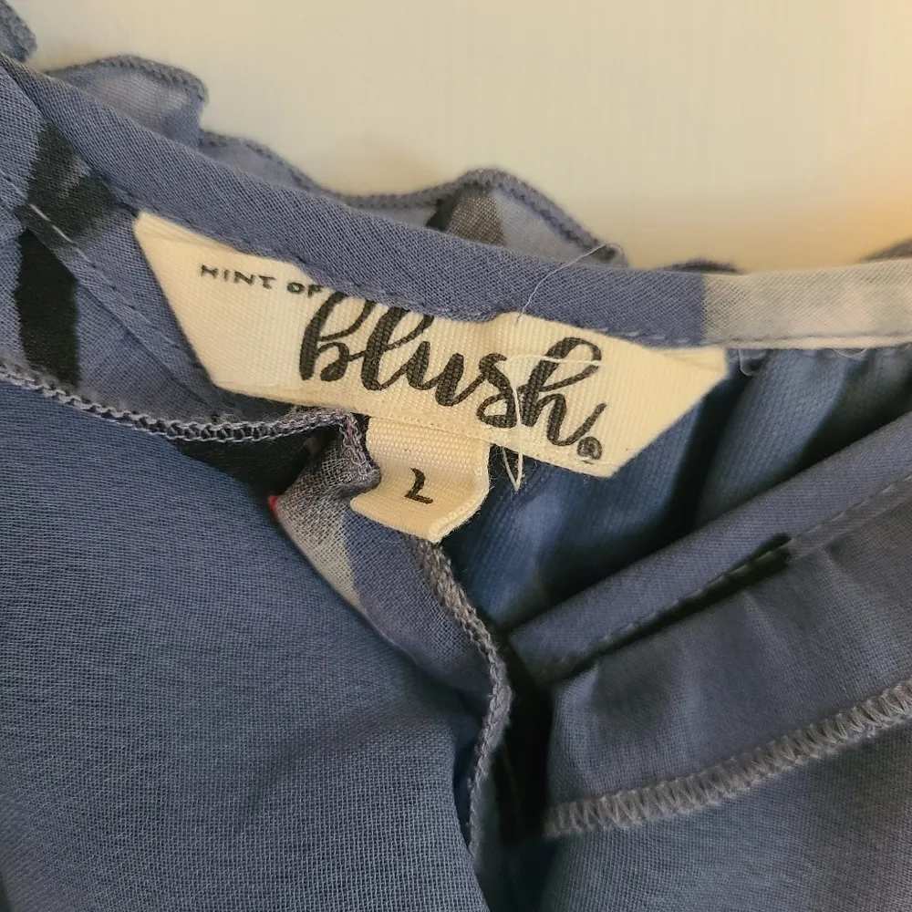 Hint of Blush Long Maxi Flutter Dress Size Large Magnolia Floral Blue High Low - Image 5