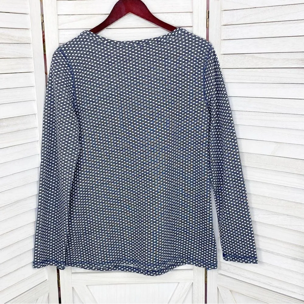 Talbots Polkadot Knit Kangaroo Pocket Pullover Top Blue White Small - Image 6