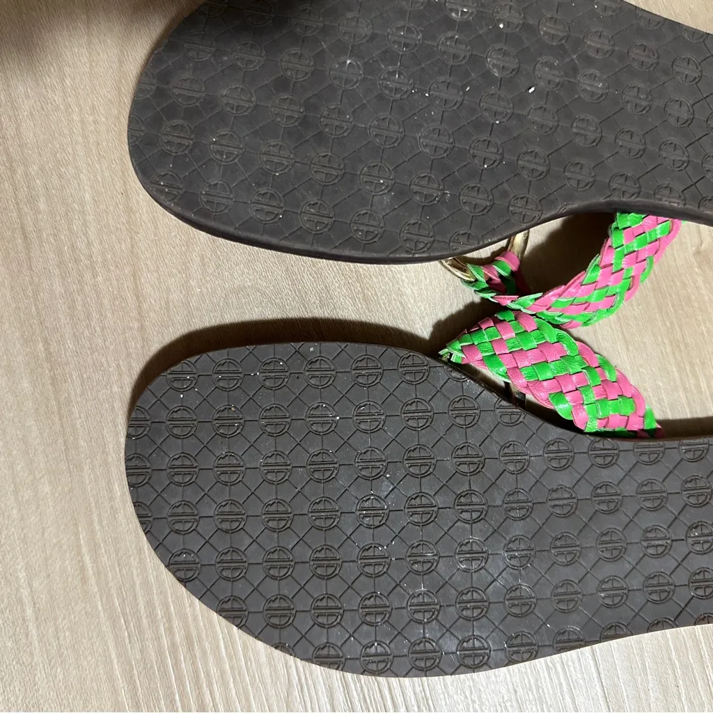 Lilly Pulitzer Mckim Pink And Green Braided Thong Sandals Size‎ 8 - Image 11