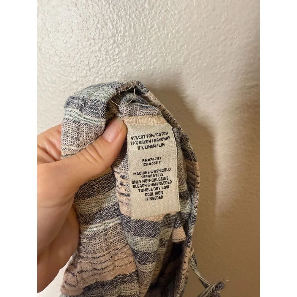 Bob Timberlake Striped Wide Leg Linen Blend Pants Womens Sz M Boho Beachy Tassel Blue Size M - Image 7