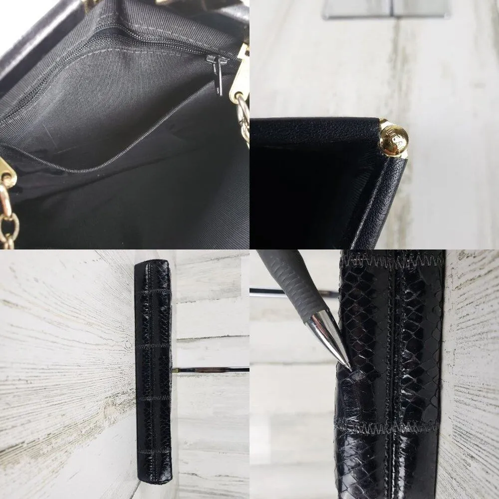 Palizzio Shiny Black Gold Chain Snakeskin Textured Shoulder Bag Women's Purse - Image 10