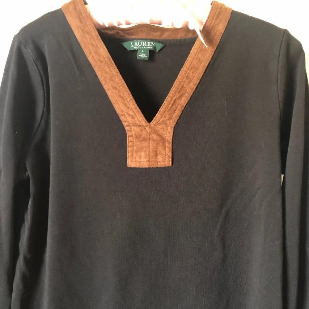 Ralph Lauren women shirt long sleeves suede V neck, size large - Image 9