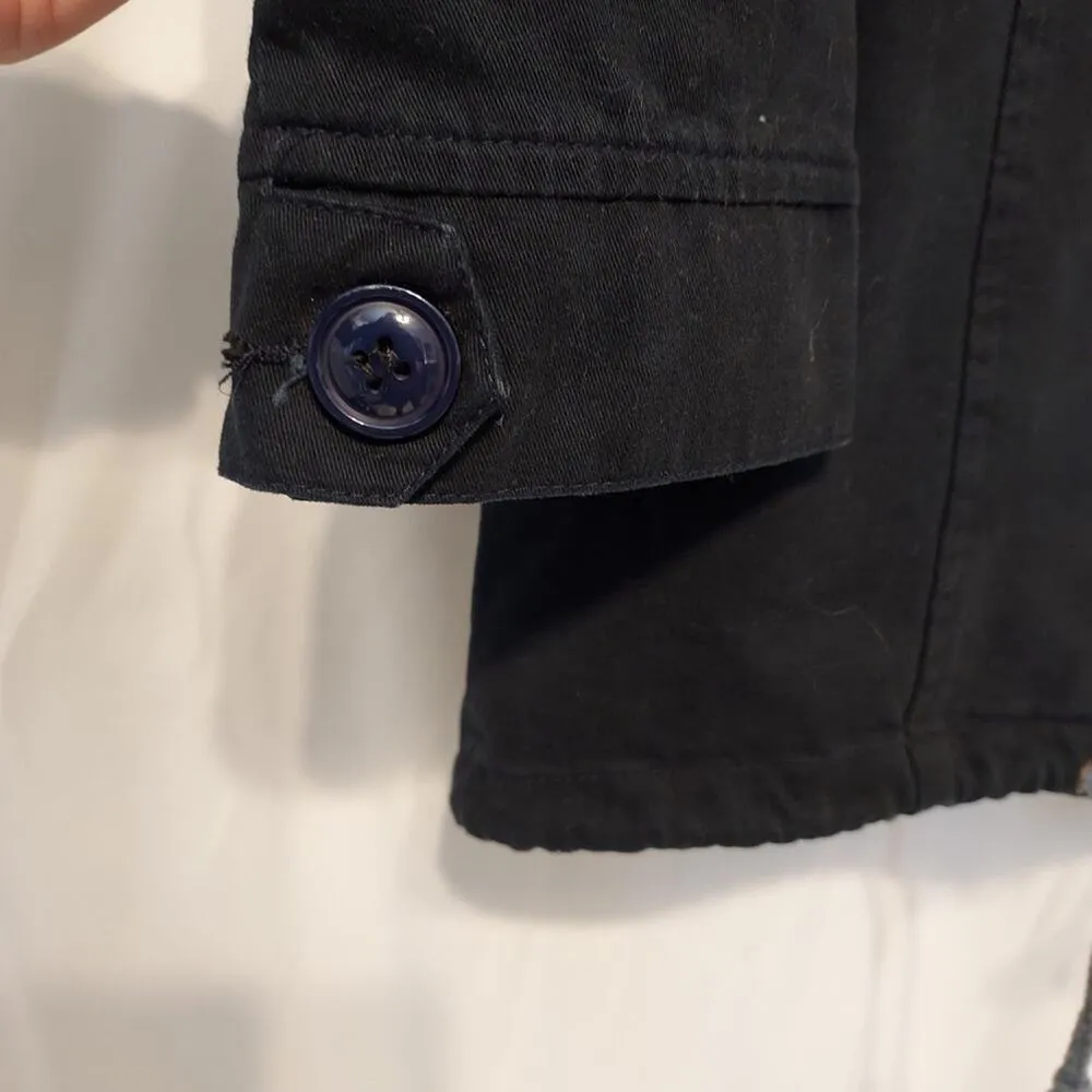 Sundipy Asian Fashion Dark Navy Blue Zip Up Hooded Colorful Woven Bomber Jacket Size L - Image 4