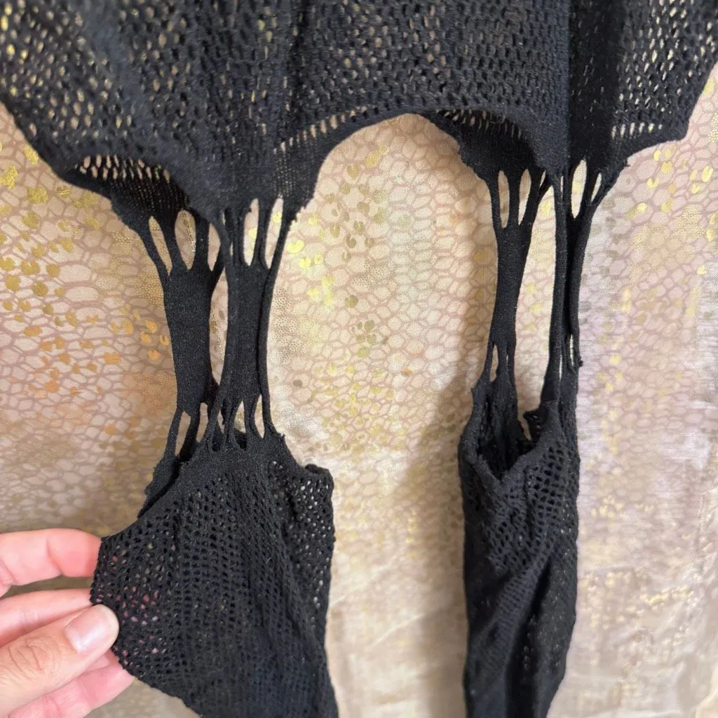 Rene Rofe Nylon Holy Plunge Harness Garter Sheer Fishnet Bodystocking O/S Black - Image 4