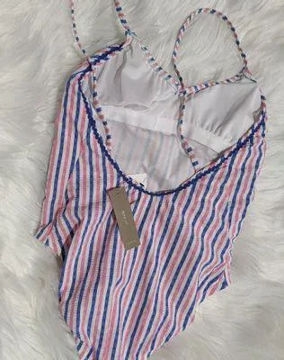 NWT  Ballet One-Piece Swimsuit Seersucker Stripes White Blue Pink Size 2 - Image 5
