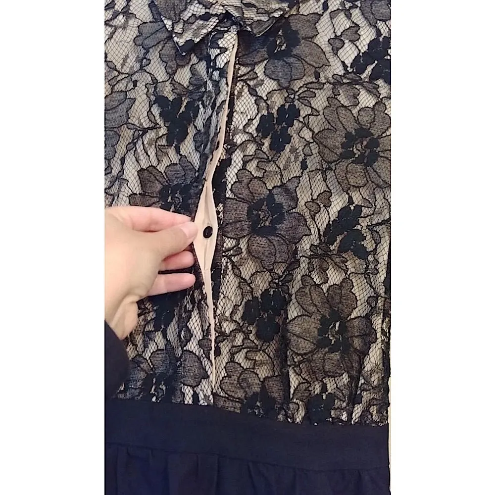 Black & Beige Lace Whimsigoth Long Sleeve Shirt Modcloth Dress by Lace & Mesh - Image 2
