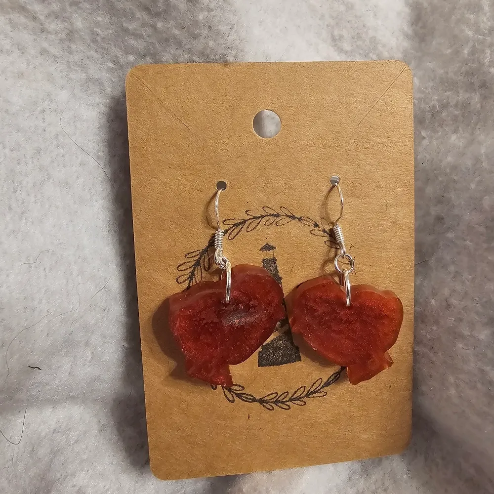Handmade Beautiful Beacons 925 Silver Red Chicken Earrings - Image 2