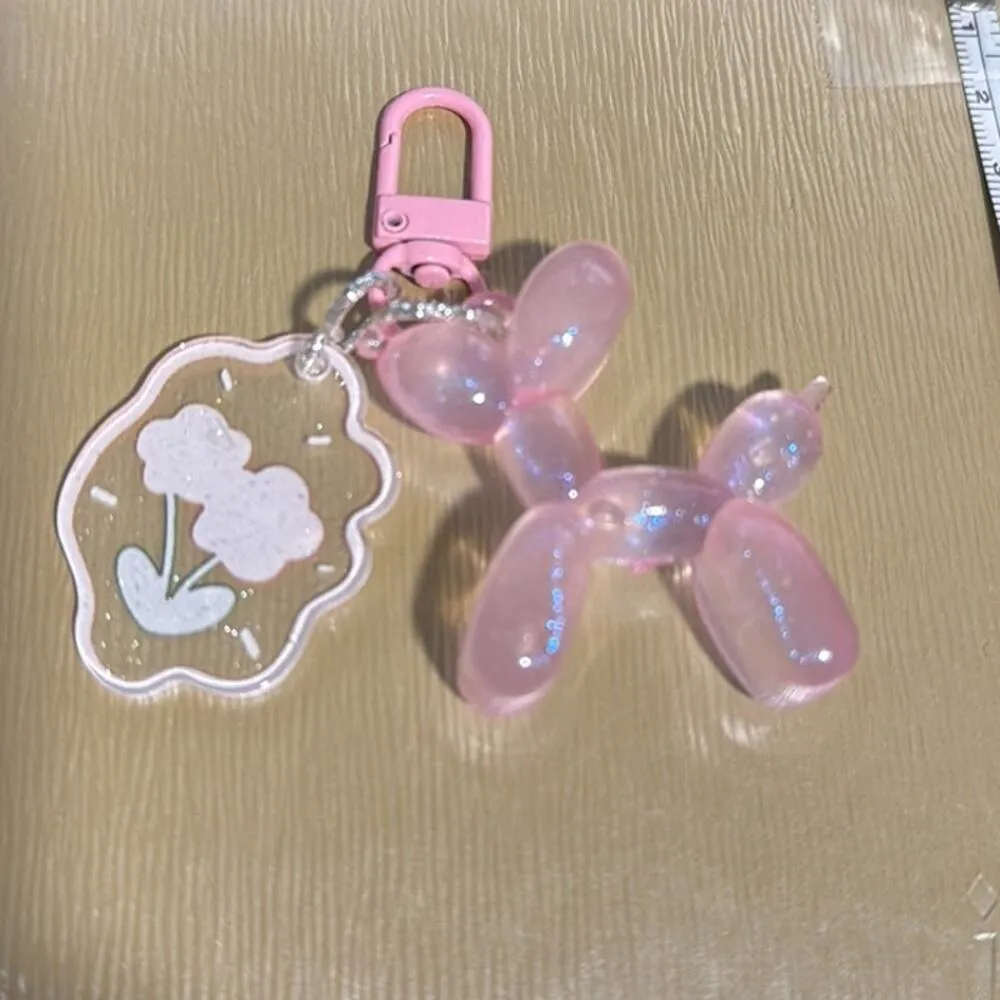 Balloon pink poodle dog keychain bag charm cutesy iridescent glittery clear - Image 3