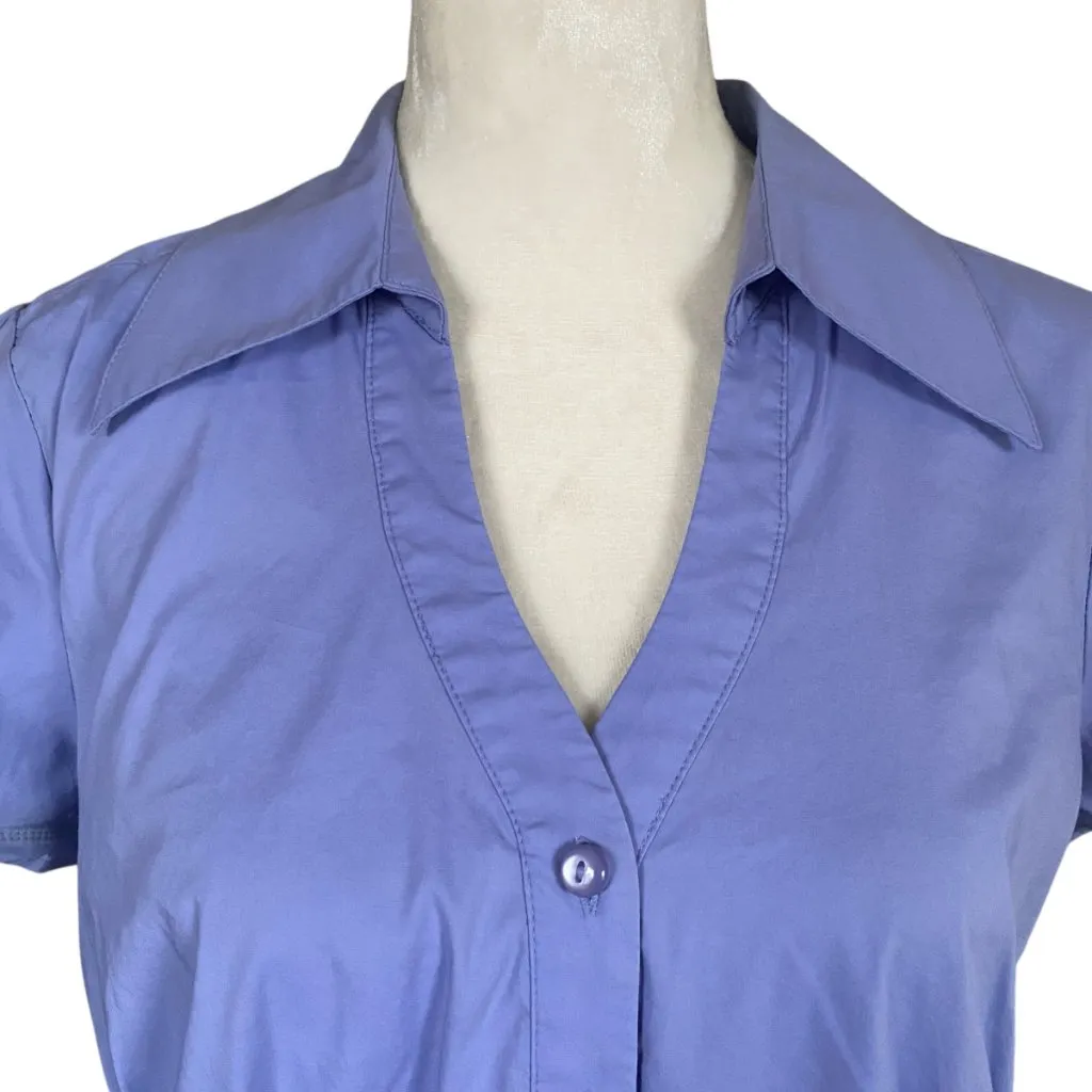 Alfani women's size 8 blue v-neck collared short sleeve button down blouse top - Image 5