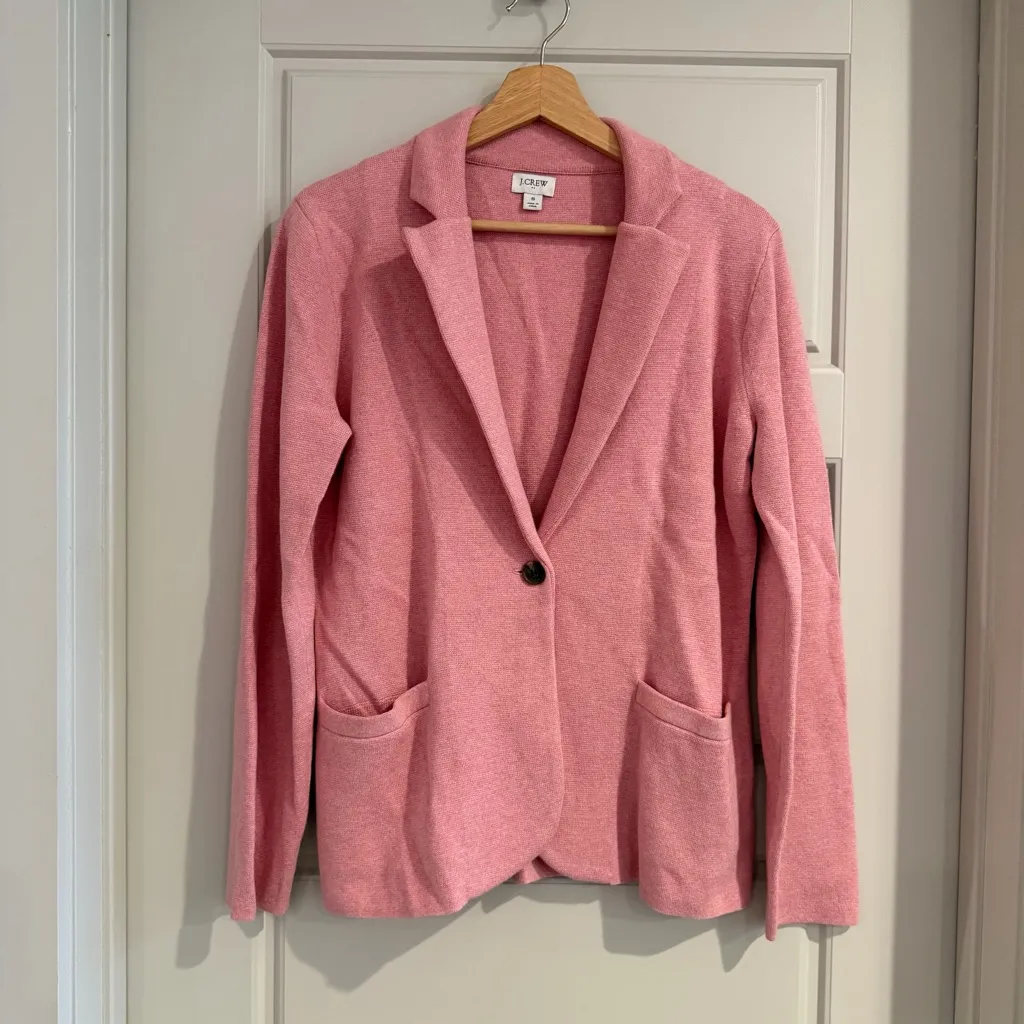 J. Crew Pink Schoolboy Knit Cotton Blazer Sweater Size Small - Image 2