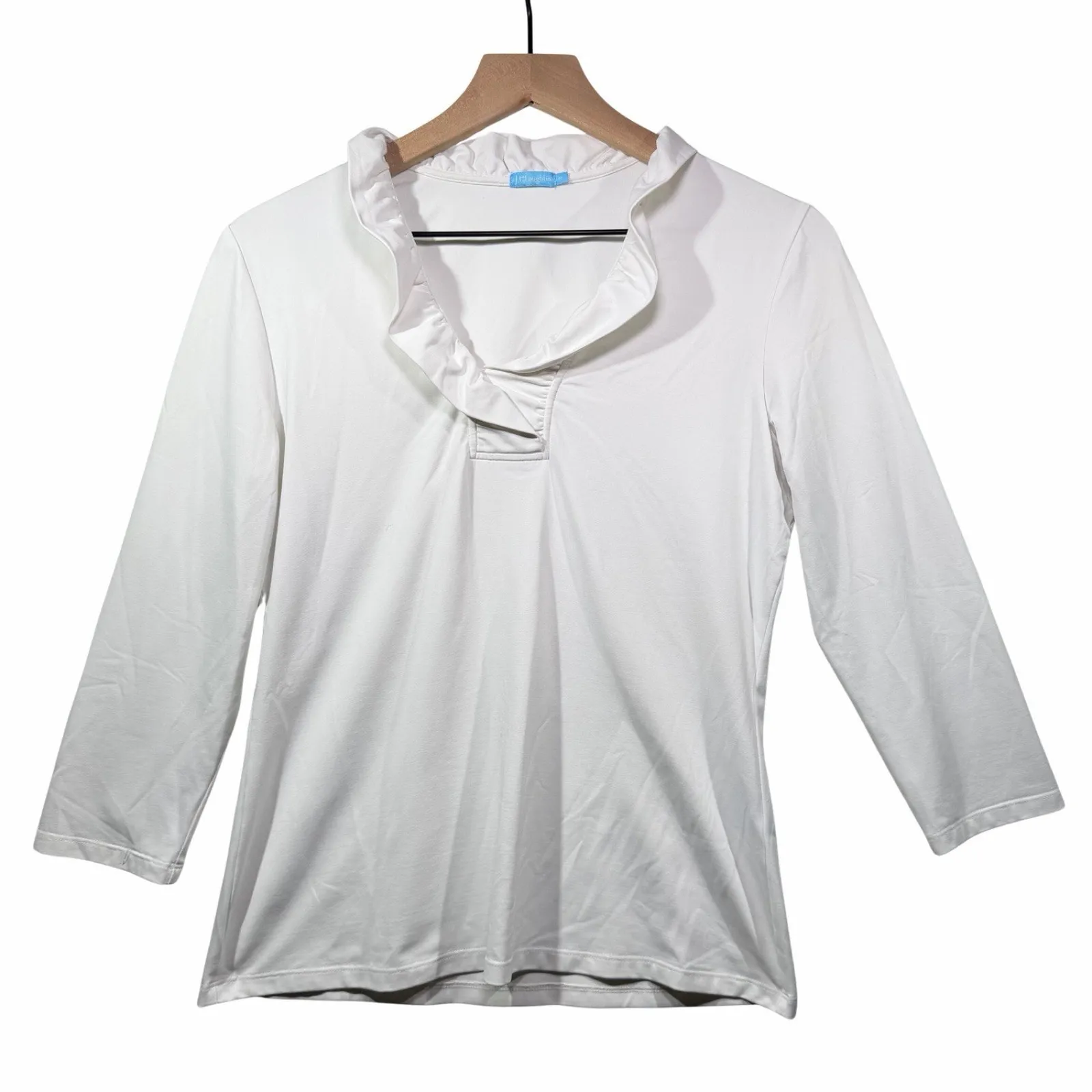 J. McLaughlin Durham Top Catalina Cloth Ruffle V-Neck 3/4 Sleeve White Women's M - Image 1