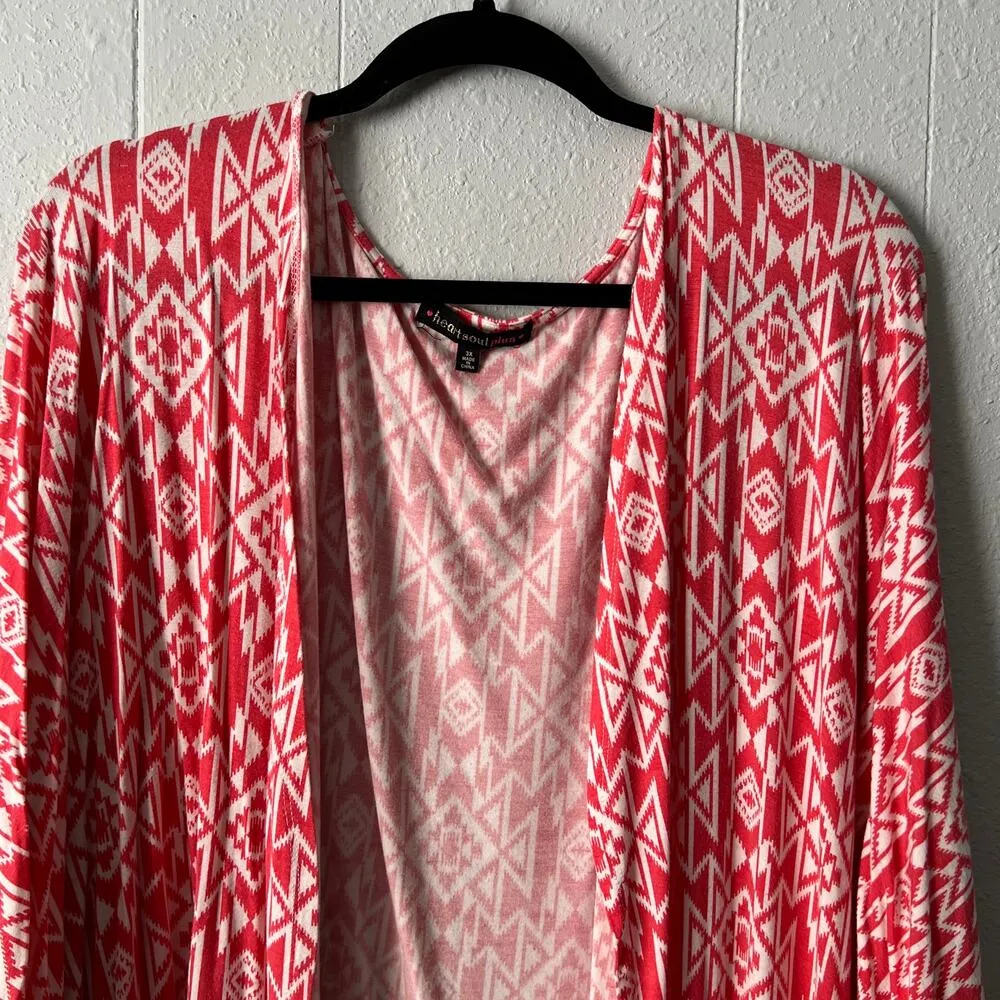 Heart Soul Womens Cardigan Blouse 3X Dolman Sleeve Floral Stretch Tribal Western - Image 3