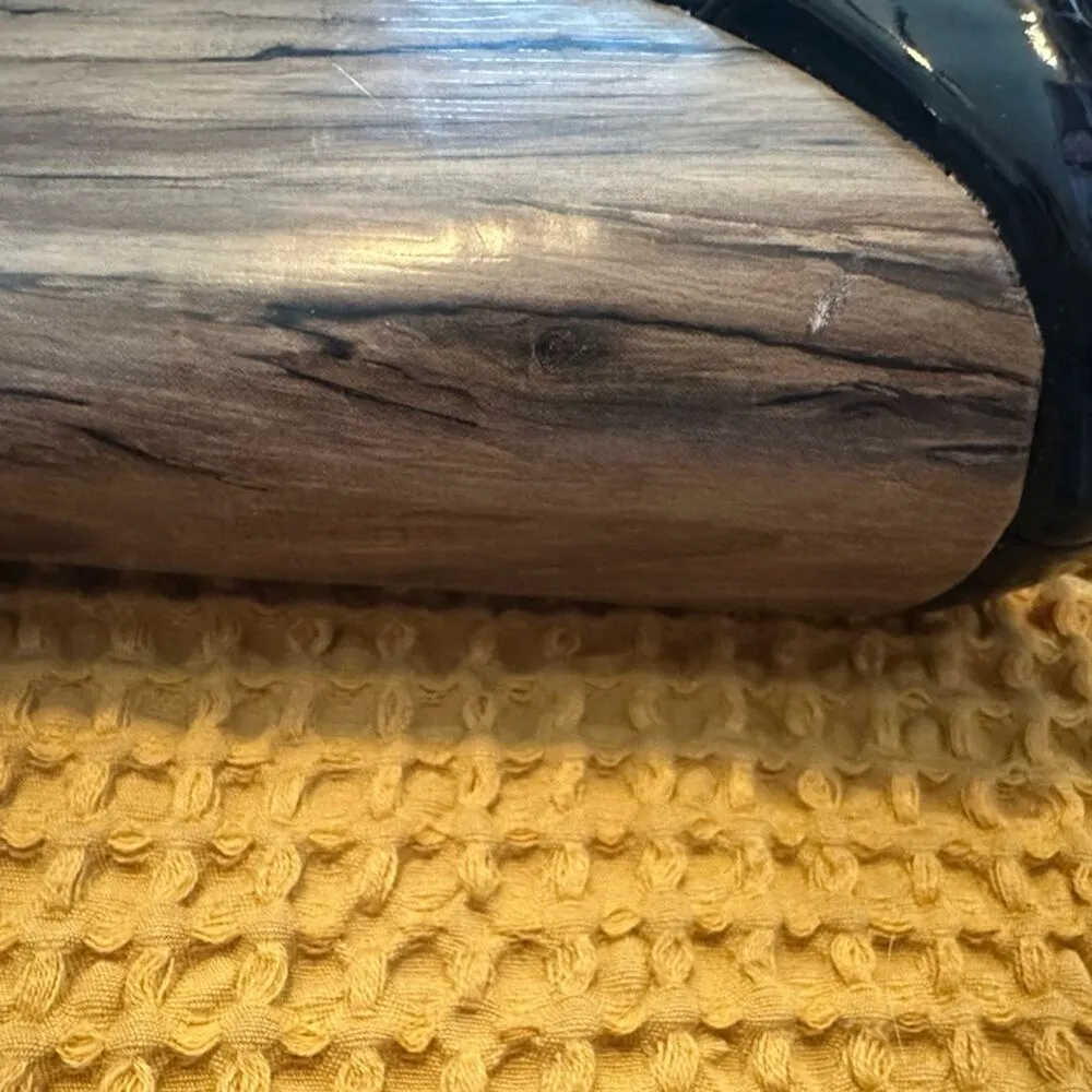 Black Patent Leather Faux Wood Grain Peep Toe SZ.8. High heel Wedge 5" Italian - Image 9