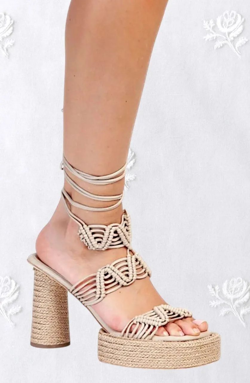 Paloma Barcelo Lace Up Platform Designer Maigo Espadrille Sandal Sand Tan US 8.5 - Image 2