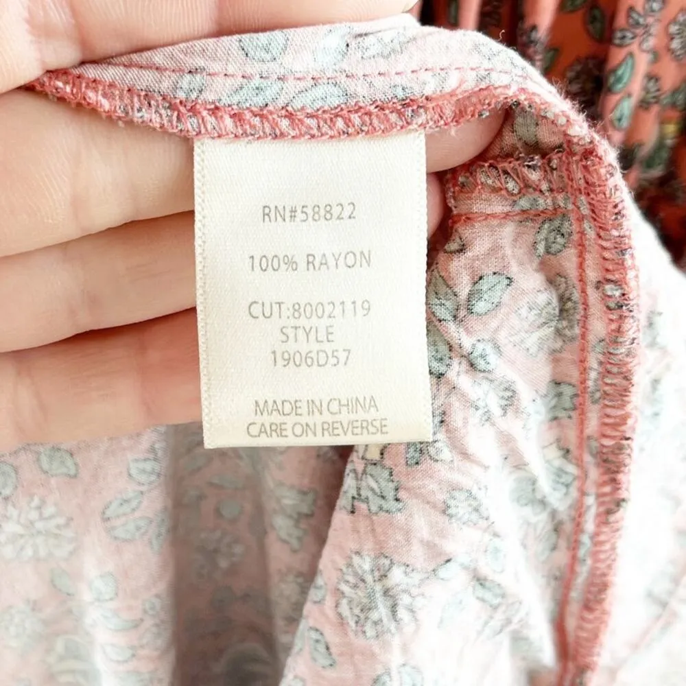 Max Studio Long Sleeve V Neck Printed Midi Dress Maroon Red Small - Image 10