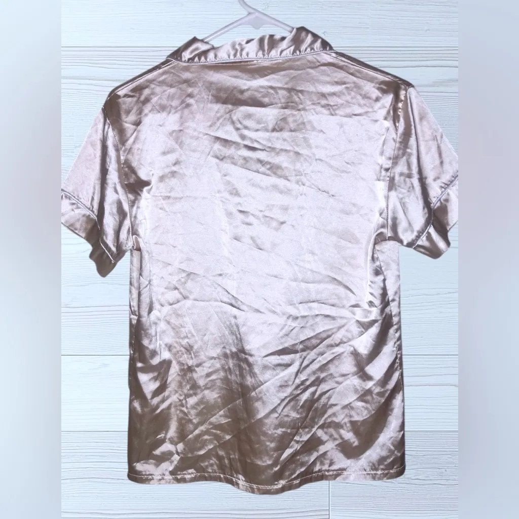 Women’s Light Pink Satin Button Down Pajama Top - Image 3