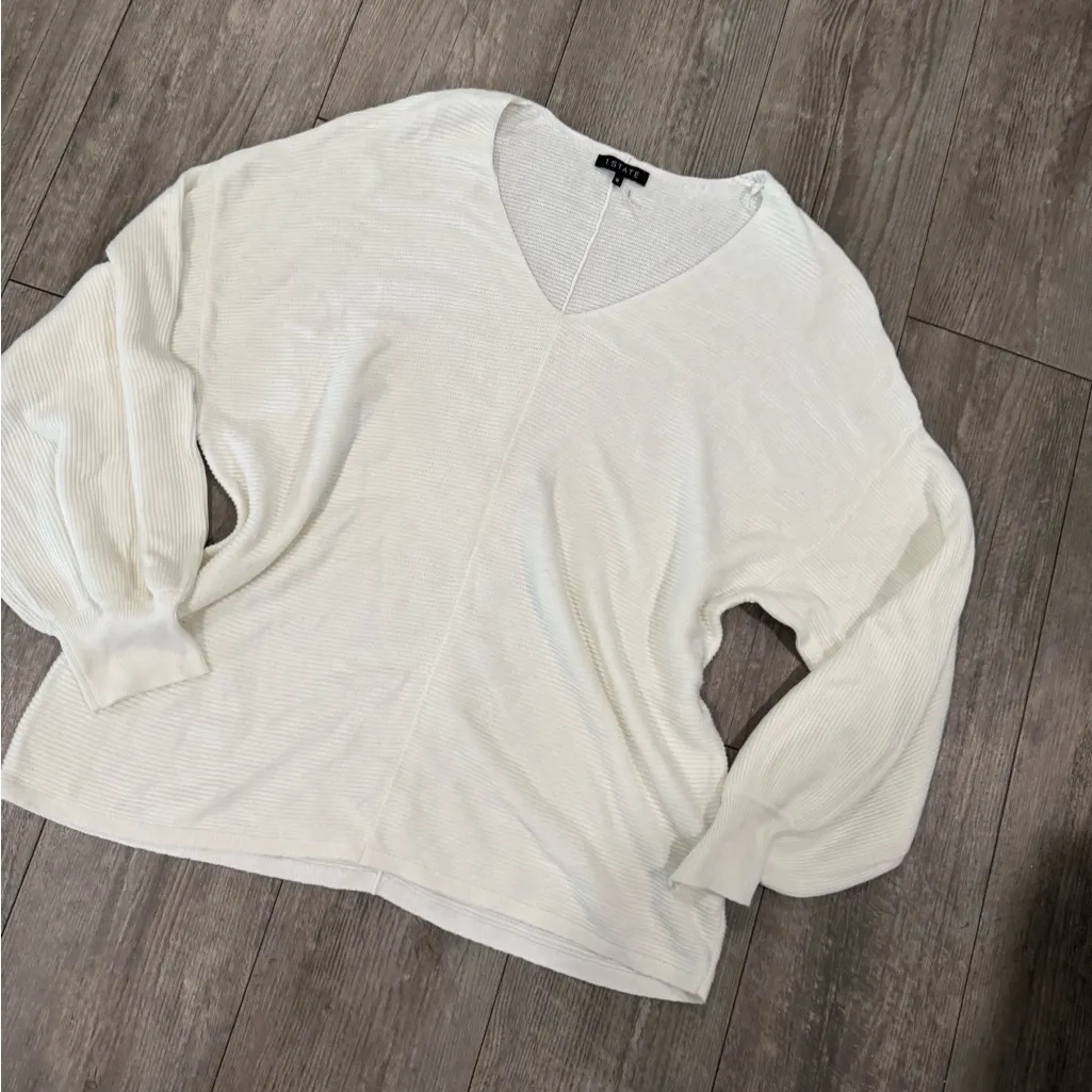1. State Ivory V-Neck Sweater with Balloon Sleeves - Image 6