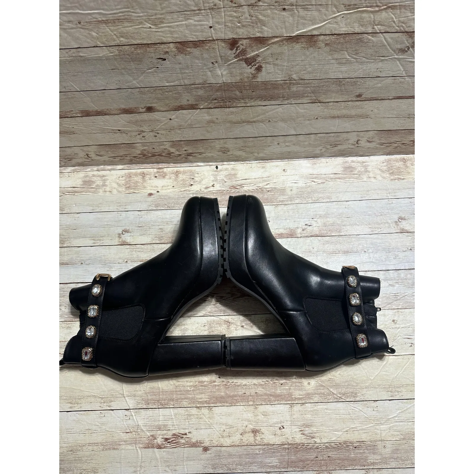 Juicy Couture Faux Leather Jeweled Chunky Bootie Women's Size 9.5 Zip Black - Image 6