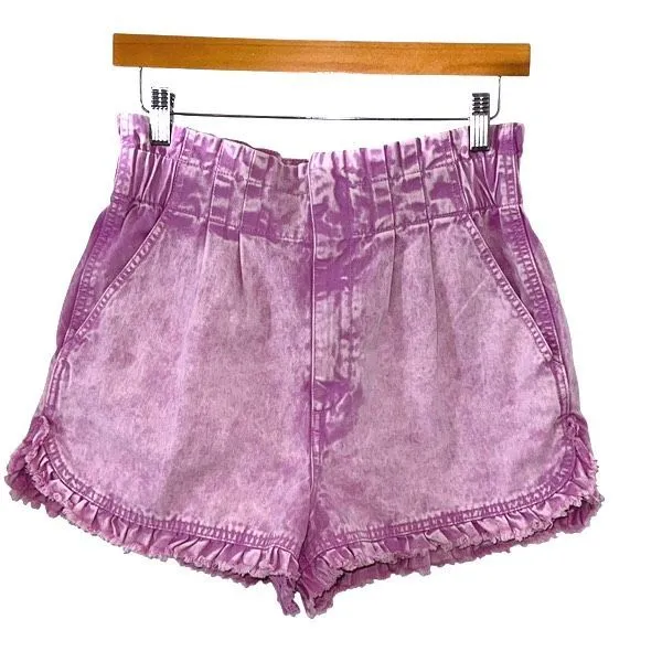 Francesca's TGLA Corleen Ruffled Paperbag Denim‎ Shorts Pink Purple Medium - Image 2