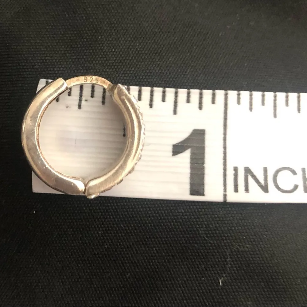 14k silver plated sterling silver hoop earrings pave set CZ simulated Diamonds - Image 2