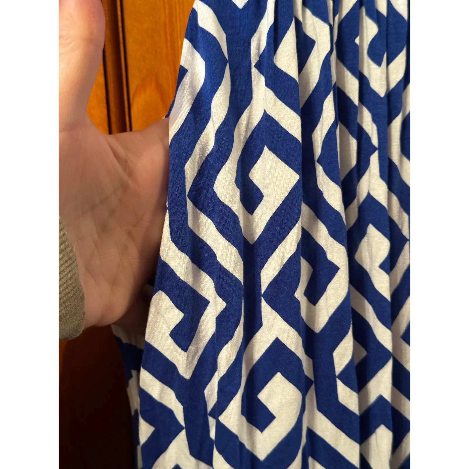 Boden Geometric Print Cap Sleeve Midi Dress Blue White US 8 UK 12 - Image 5