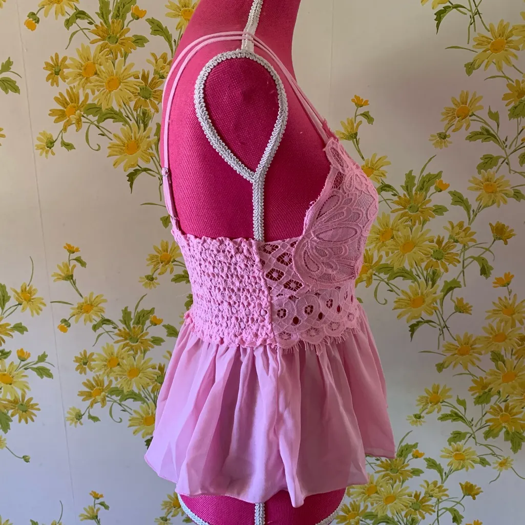 Lace cami top babydoll style top in pink size M - Image 5
