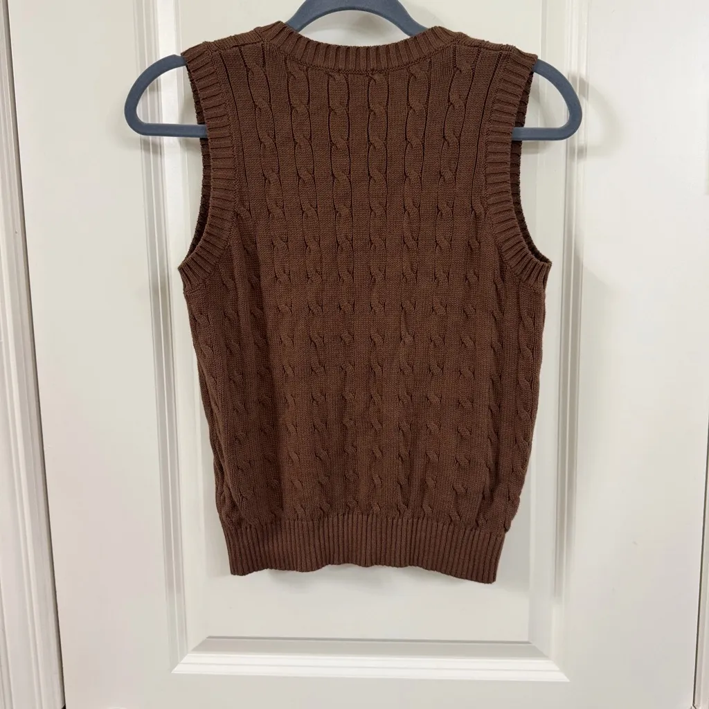 Brandy Melville Brown V-Neck Cable Knit Sweater - Image 2