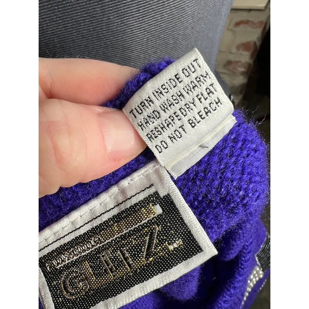 sweater vintage 1980s geometric beads purple black cream Size L - Image 11