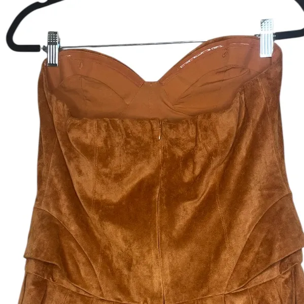 NWT Anthropologie Mare Mare Strapless Corset pleated Suede Brown Mini Dress M!! - Image 7