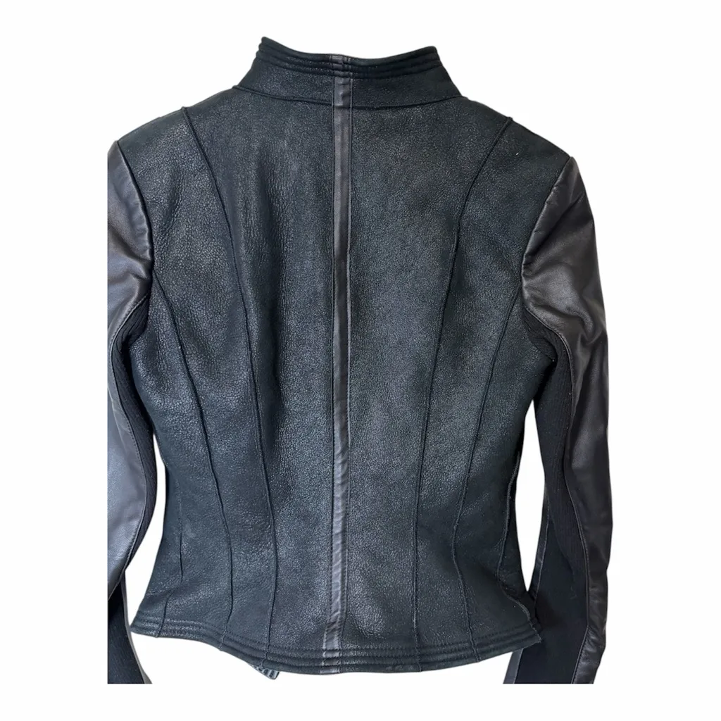 Black Leather Moto Jacket Shearling & Lamb NWT DEA THE LABEL Asymmetrical Size 2 - Image 4