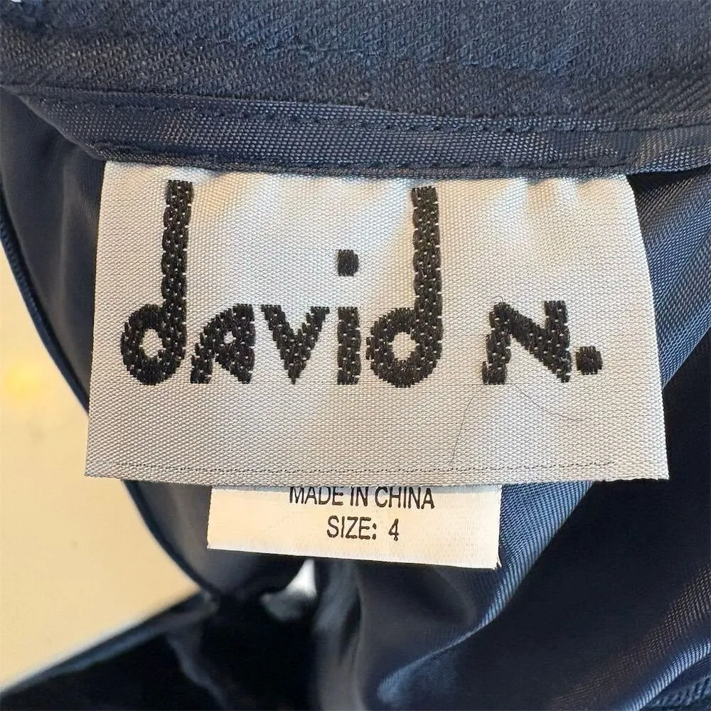 Vintage David N. Linen Blend Navy Blue Skirt Suit Set Size 4 Formal 2 - Image 5
