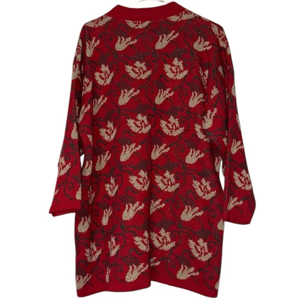 Vintage Mathias women's size 1X Christmas sweater metallic floral gold red vines - Image 8
