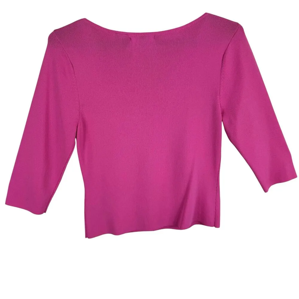 Knit de Knit Pink 3/4 Sleeve Tight Knit Lightweight Pullover Sweater Buttons M Size M - Image 2