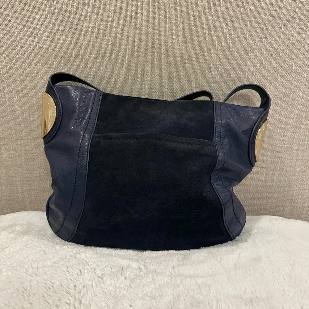 Timeless B Makowsky Giamma00 Blue Suede Leather Hobo Shoulder Handbag Purse - Image 2