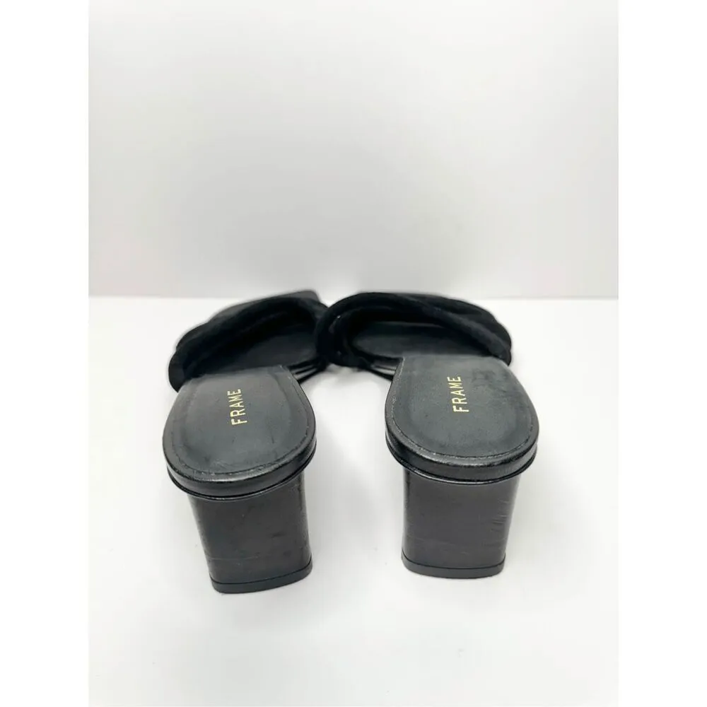FRAME Sandals Size 6.5US 37EUR Black Leather Strappy Slip On Square Toe Heels - Image 5
