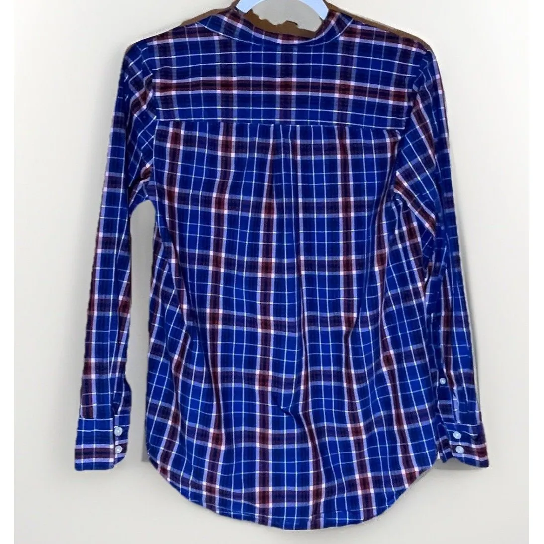 J Crew Shirt Womens Small Plaid Button Up Blue Red Cotton Classic Preppy Office - Image 2