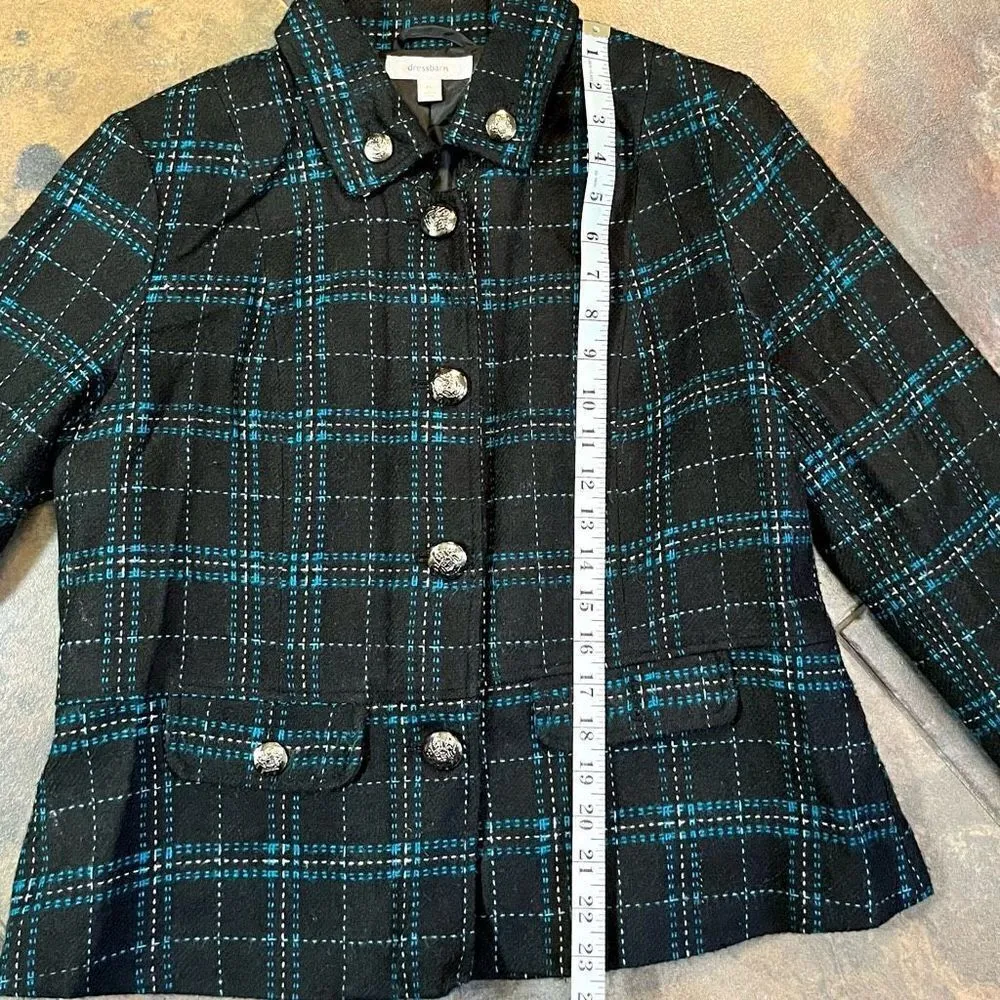 Dress Barn Blue Black Plaid Lined Pea Coat XL - Image 8