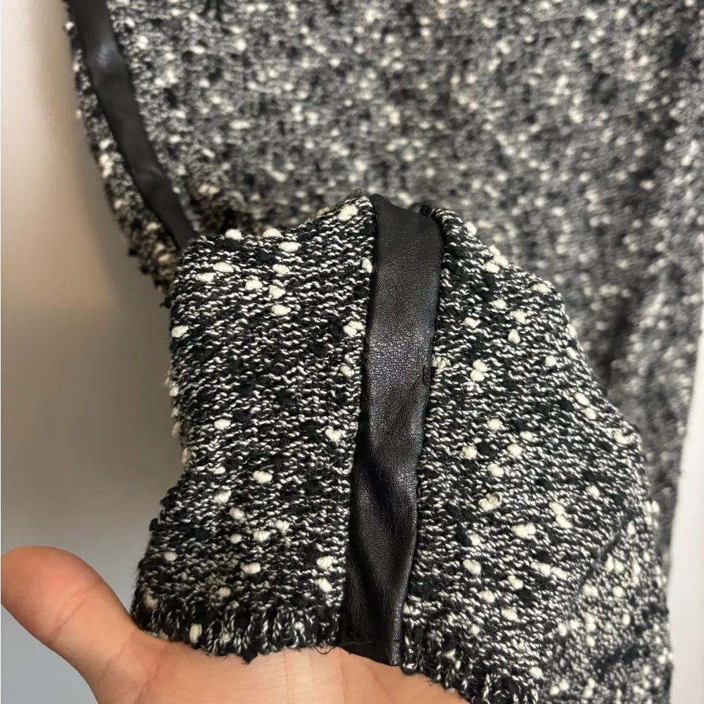 Ann Taylor Black White Tweed Textured Short Sleeve Fitted Mini Dress Cotton - Image 6