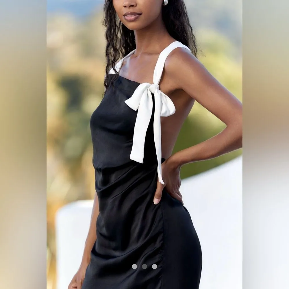 Anthropologie Halter Midi Dress Black and White Sleeveless Beach Dress M NWT - Image 2