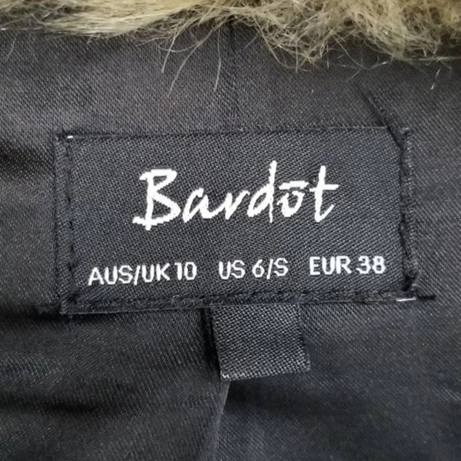 Bardot Womens Faux Fur Leather Long Sleeves Jacket Coat Black Tan Size 6 - Image 10