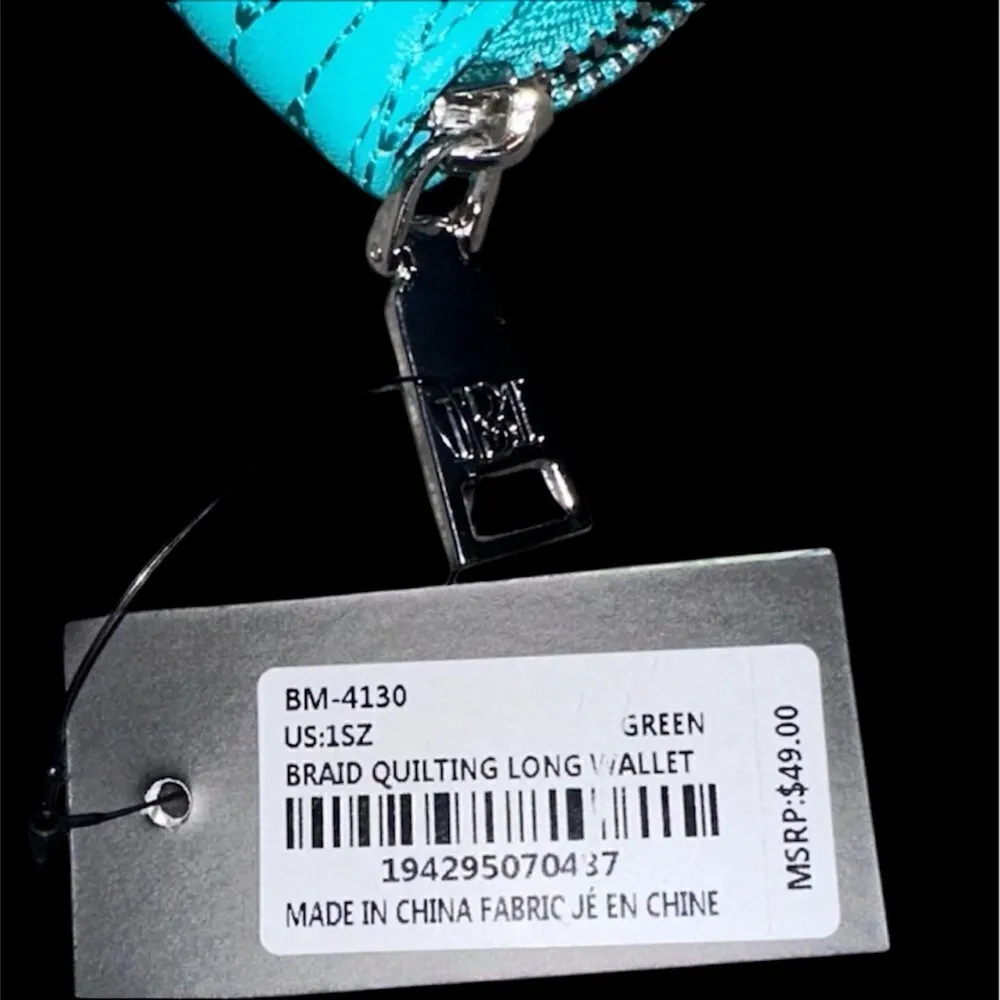 Badgley Mischka Turquoise Green Braid Quilting Long Wallet - Image 6